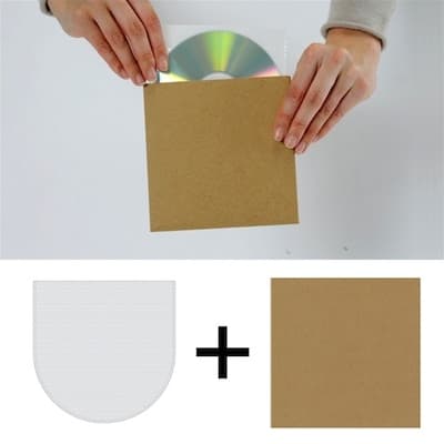 CD紙ジャケット 厚紙製 クラフト茶（再生紙）＋不織布内袋 50組セット