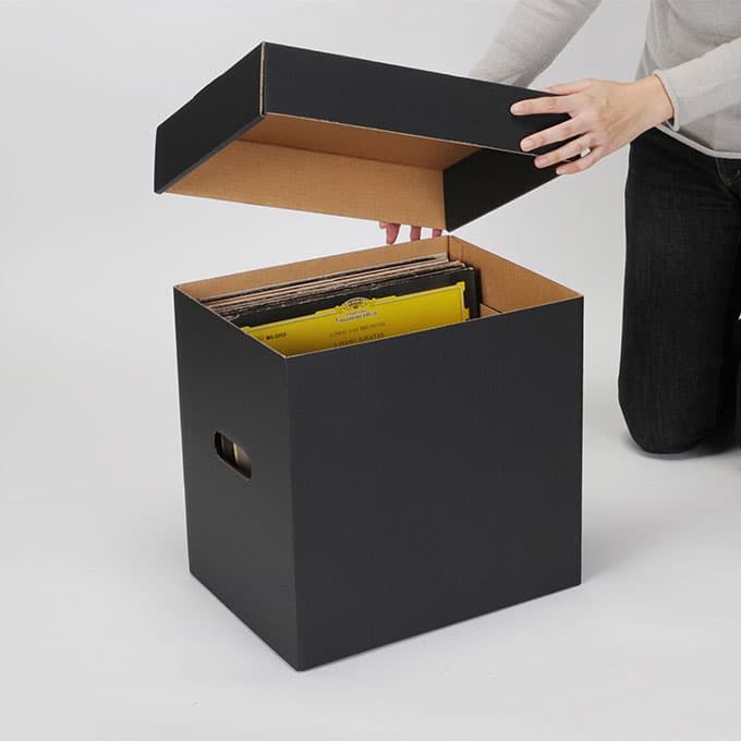 LPレコード用 段ボール箱（ダンボールボックス）蓋付き 黒 5箱セット|メディアパッケージ