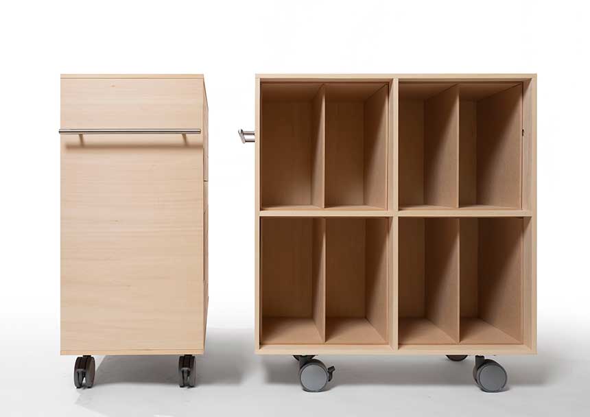 キャスター付き レコード収納カート 仕切り付き 2列