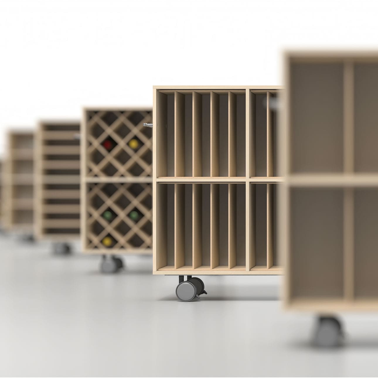 Storage Cart  キャスター付き収納カート  パーティションインナー レコード収納カート 仕切り付き 5列