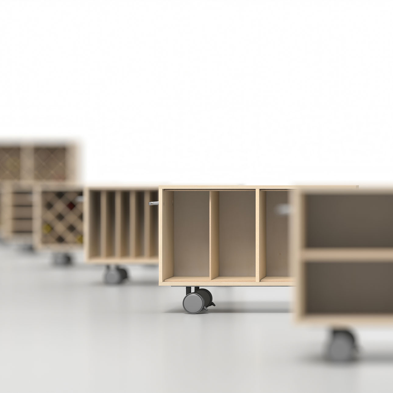 Storage Cart  キャスター付き収納カート  パーティションインナー レコード収納カート 仕切り付き 2列 ロータイプ