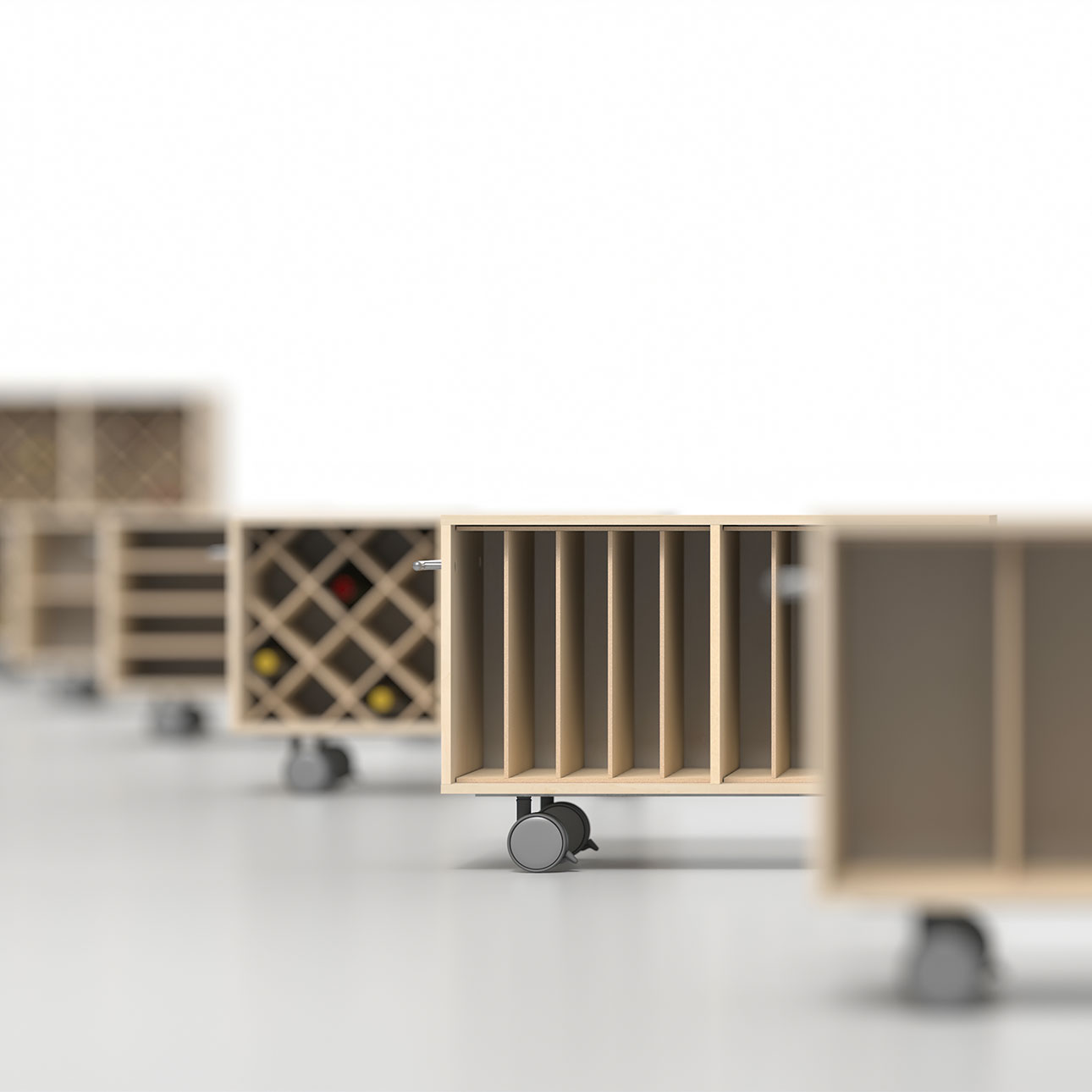 Storage Cart キャスター付き収納カート パーティションインナー レコード収納カート 仕切り付き 5列 ロータイプ