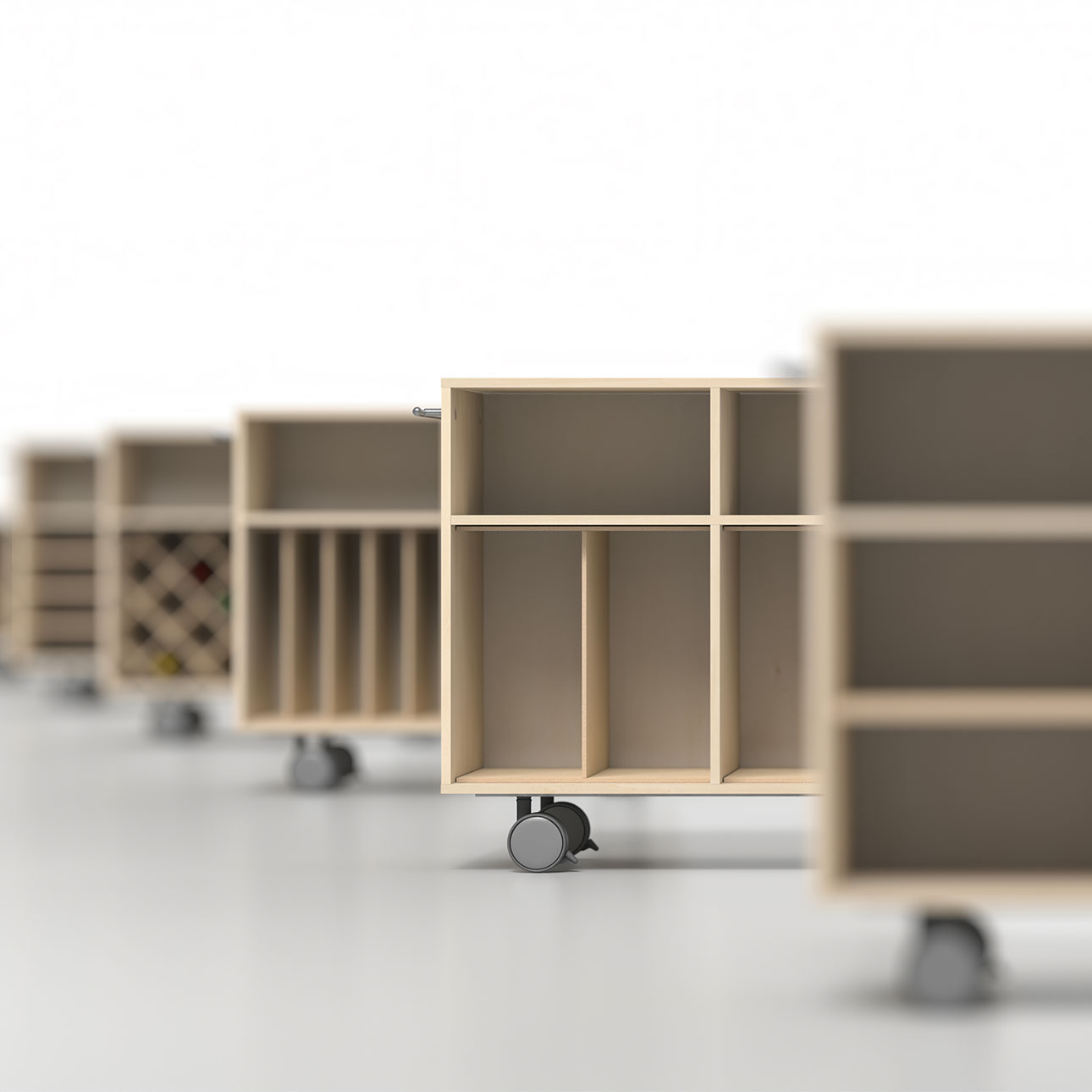 Storage Cart キャスター付き収納カート パーティションインナー レコード収納カート 仕切り付き 2列 ミドルタイプ