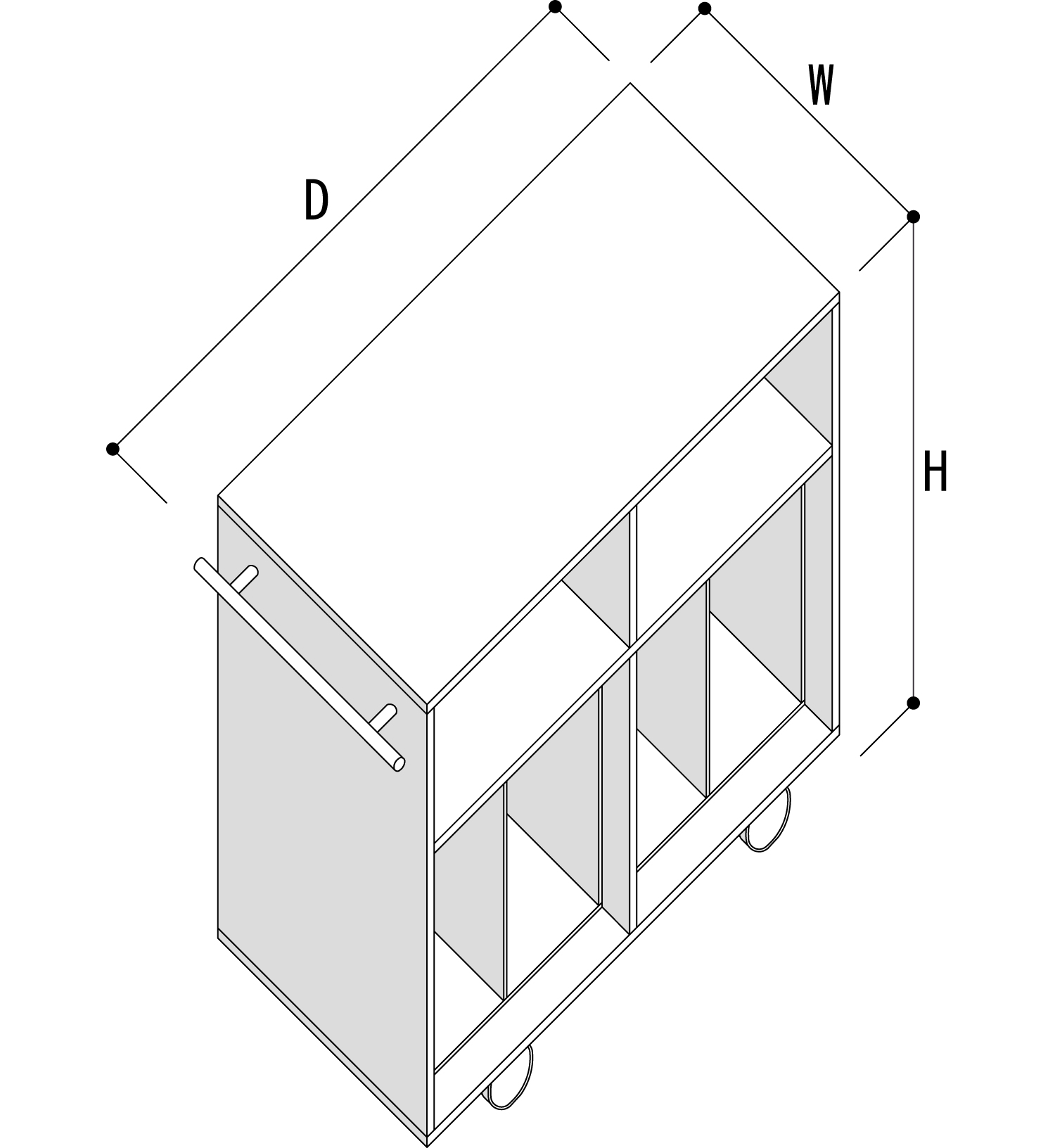 Storage Cart  キャスター付き収納カート  パーティションインナー レコード収納カート 仕切り付き 2列 ミドルタイプ