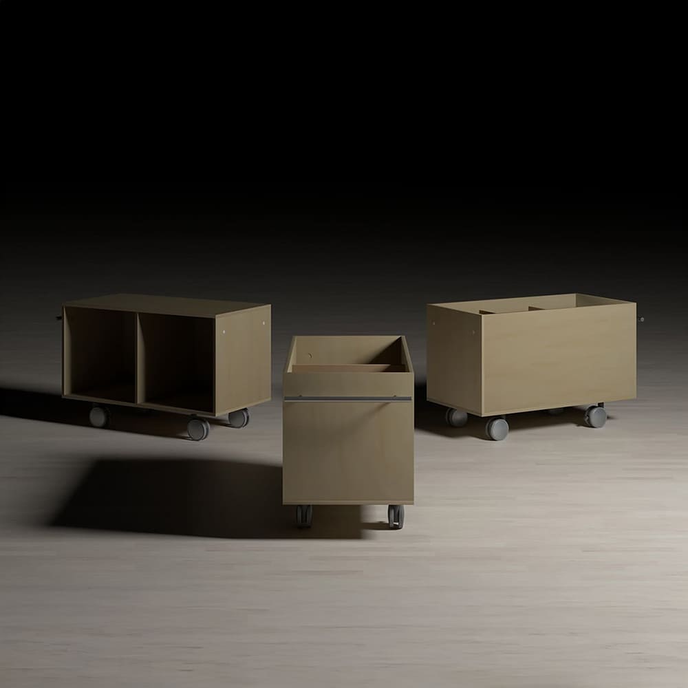Storage Cart キャスター付き収納カート ロータイプは、機内サービス用のワゴンをヒントにして開発されたキャスター収納です。キャスター付きなので移動はとても簡単。必要な時に移動してお使いいただけます。