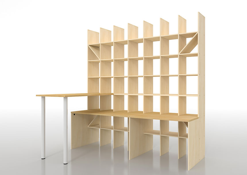 スタンディングデスク+カウンター付き本棚 奥行350mm