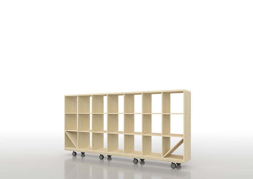 壁一面の本棚 奥行350mm ロータイプ キャスターベースセット