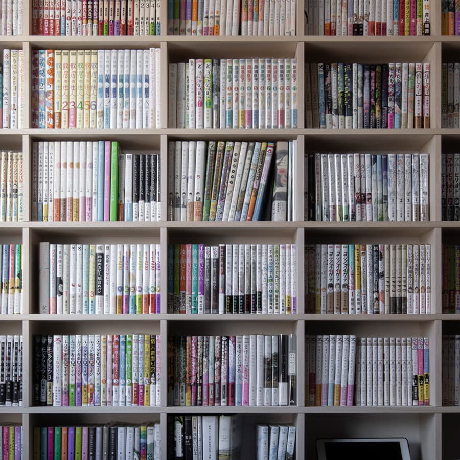 壁一面のA5判本棚 奥行180mm ビジネス書、学術書、文芸雑誌などA5サイズ本の収納に特化