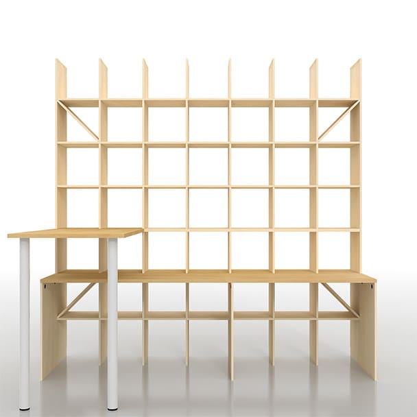 SLF-AR-2400-2400-COUNTER-STG スタンディングデスク+カウンター付き本棚 奥行350mm 縦7コマ×横7コマ