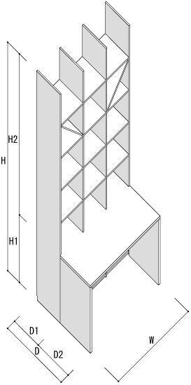 全体寸法 / Shelf カウンター付き本棚 奥行350mm