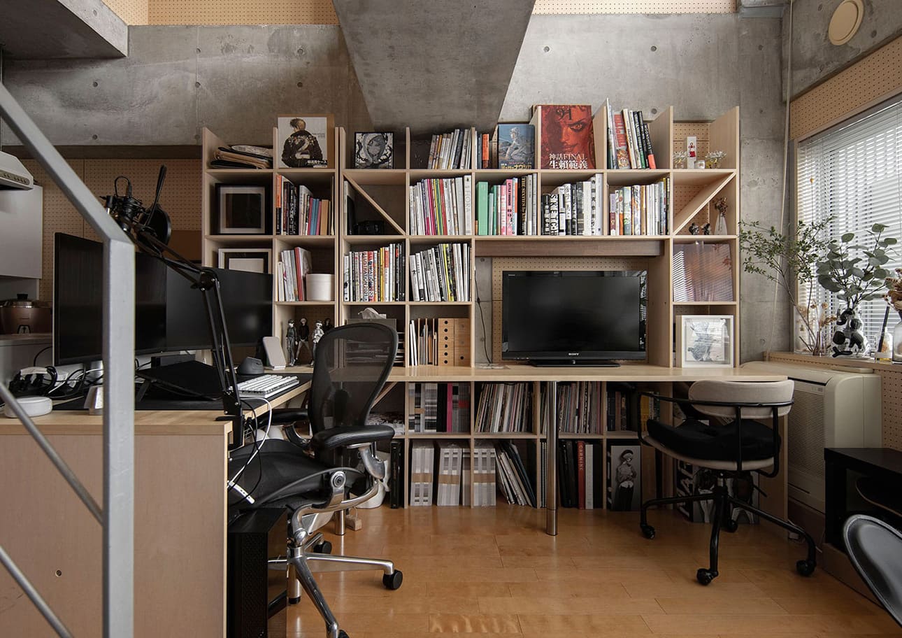 カウンター付き・開口部のある本棚 奥行350mm 縦7コマ×横5コマ 1-223|margherita（マルゲリータ）