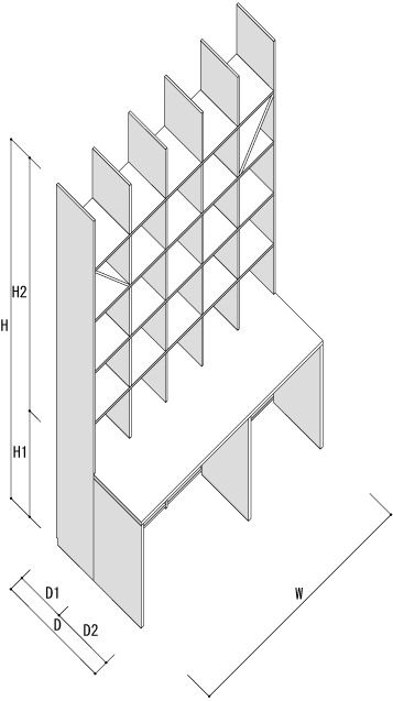 全体寸法 / Shelf カウンター付き本棚 奥行350mm