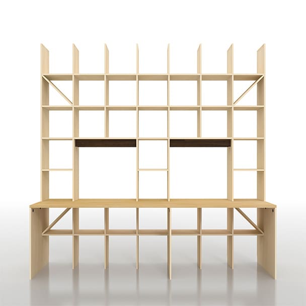 SLF-AR-2400-2400-COUNTER カウンター付き・開口部のある本棚 奥行350mm 縦7コマ×横7コマ 2-222