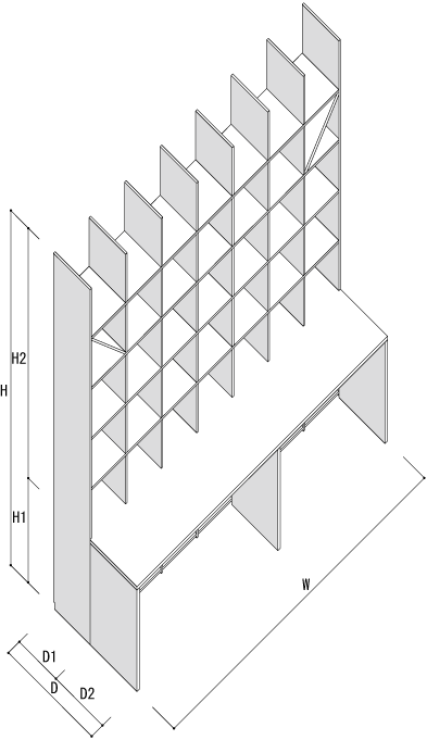 全体寸法 / Shelf カウンター付き本棚 奥行350mm