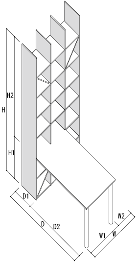 全体寸法 / Shelf デスク付き本棚 奥行350mm