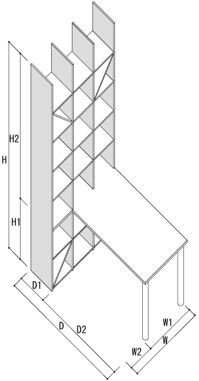 全体寸法 / Shelf デスク付き本棚 奥行350mm