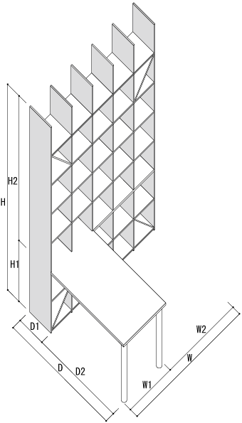 全体寸法 / Shelf デスク付き本棚 奥行350mm