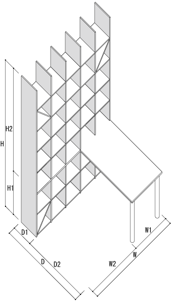 全体寸法 / Shelf デスク付き本棚 奥行350mm