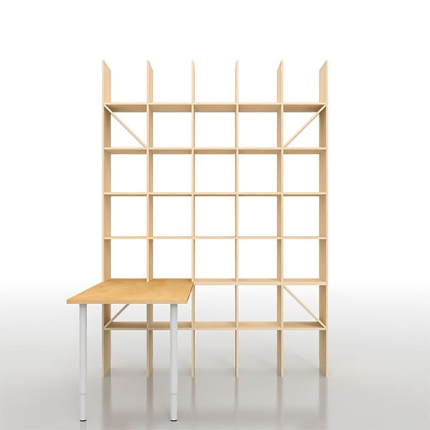 SLF-AR-1800-2400-EX-DESK デスク付き本棚 奥行350mm 縦7コマ×横5コマ