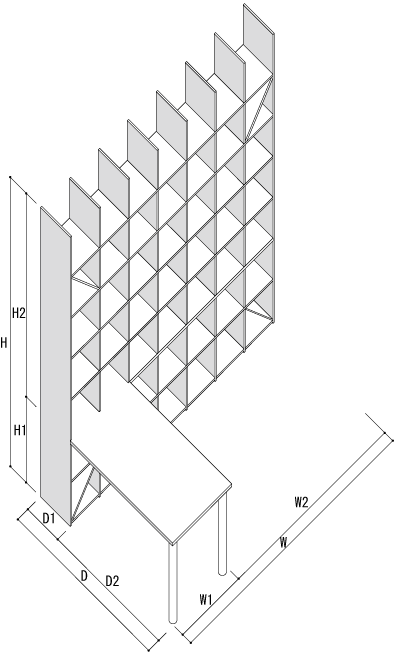 全体寸法 / Shelf デスク付き本棚 奥行350mm