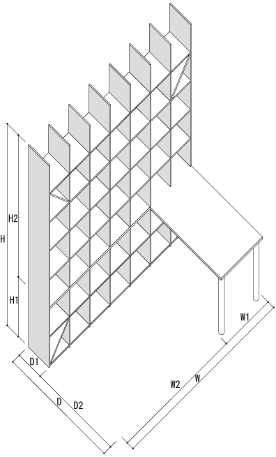 全体寸法 / Shelf デスク付き本棚 奥行350mm