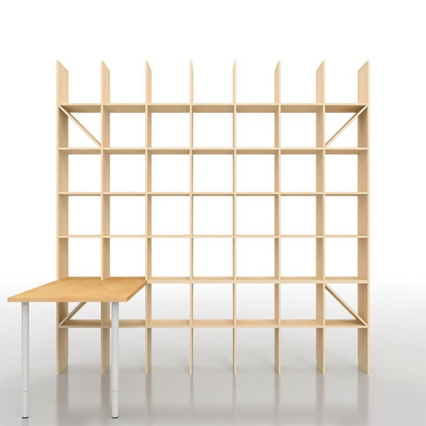 SLF-AR-2400-2400-EX-DESK デスク付き本棚 奥行350mm 縦7コマ×横7コマ