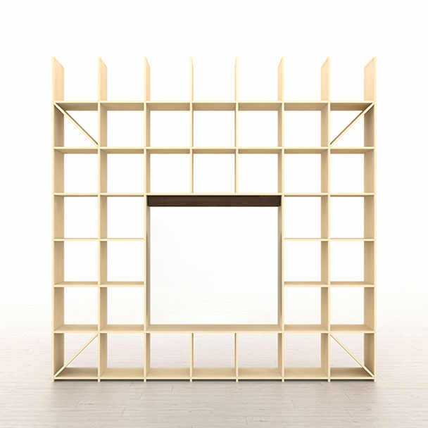 SLF-AR-2400-2400-ROOM133 開口部のある本棚 奥行350mm 縦7コマ×横7コマ-133