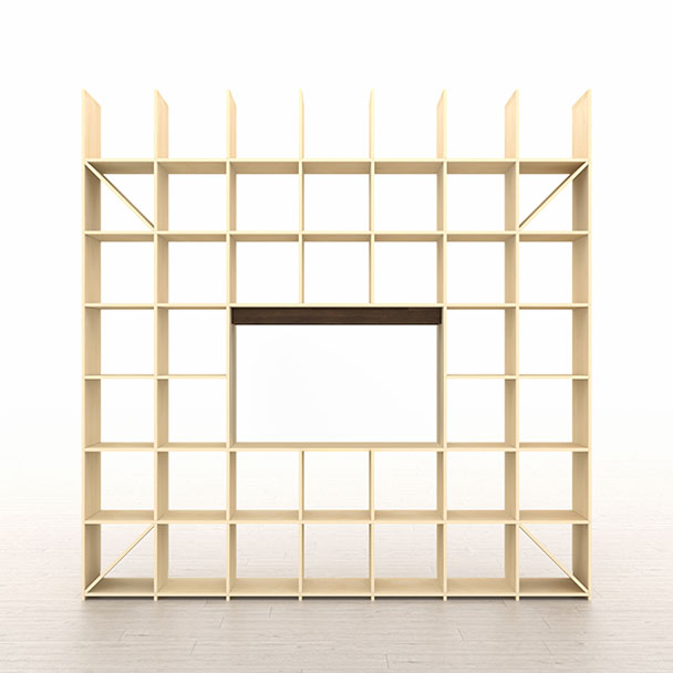 SLF-AR-2400-2400-ROOM223 開口部のある本棚 奥行350mm 縦7コマ×横7コマ-223