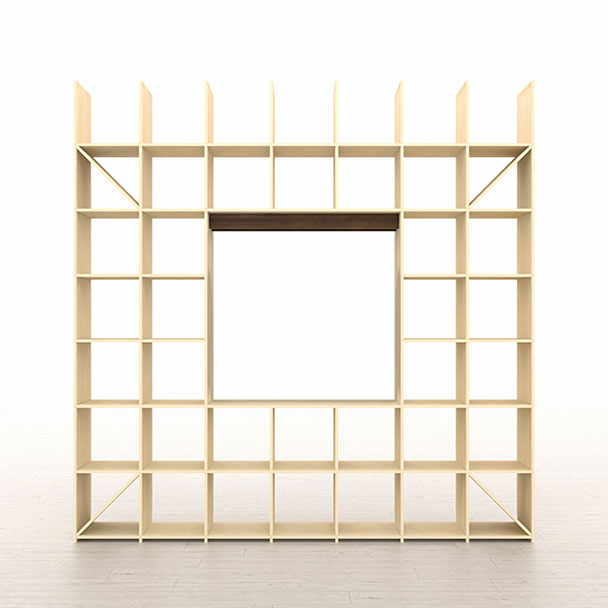 SLF-AR-2400-2400-ROOM233 開口部のある本棚 奥行350mm 縦7コマ×横7コマ-233