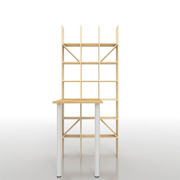 SLF-AR-1200-2400-STG スタンディングデスク付き本棚 奥行350mm 縦7コマ×横3コマ