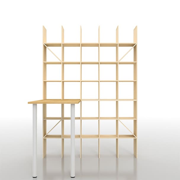 SLF-AR-1800-2400-STG スタンディングデスク付き本棚 奥行350mm 縦7コマ×横5コマ