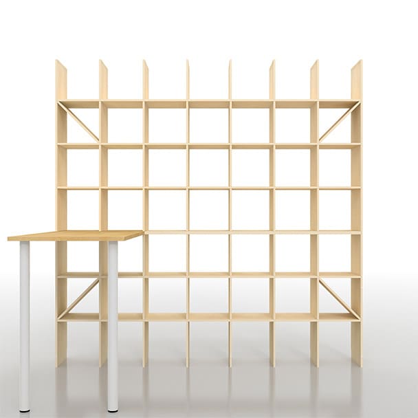 SLF-AR-2400-2400-STG スタンディングデスク付き本棚 奥行350mm 縦7コマ×横7コマ