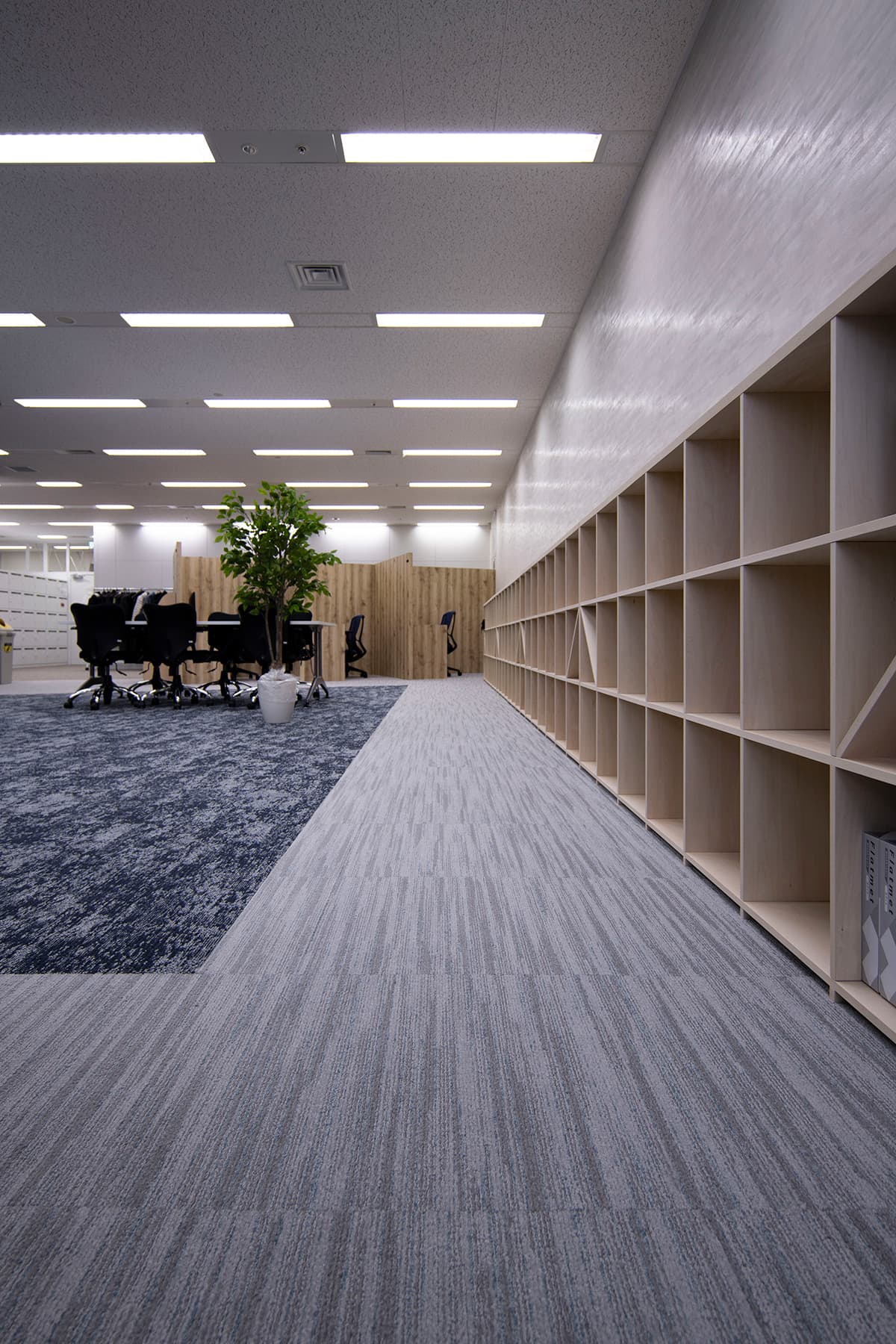 オフィス内装　長く低い本棚 – ロータイプ本棚