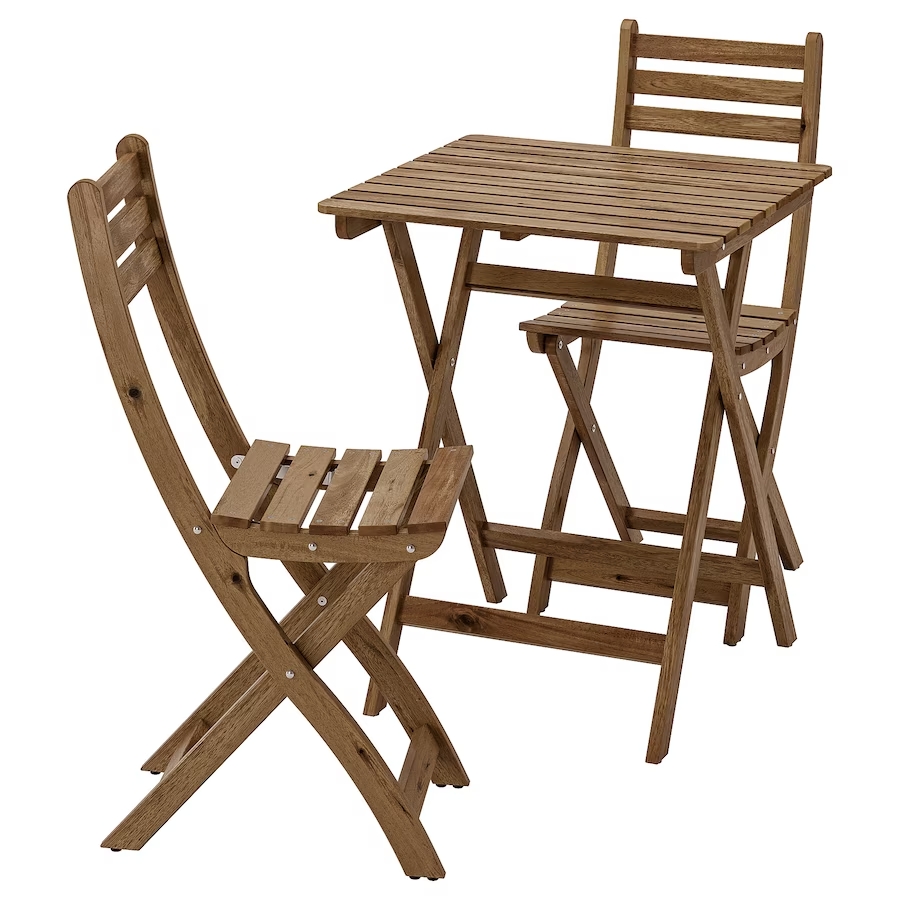 おしゃれな屋外テーブル⑧ 木材の自然な表情が楽しめる『IKEA（イケア） テーブル＆チェア2脚セット』