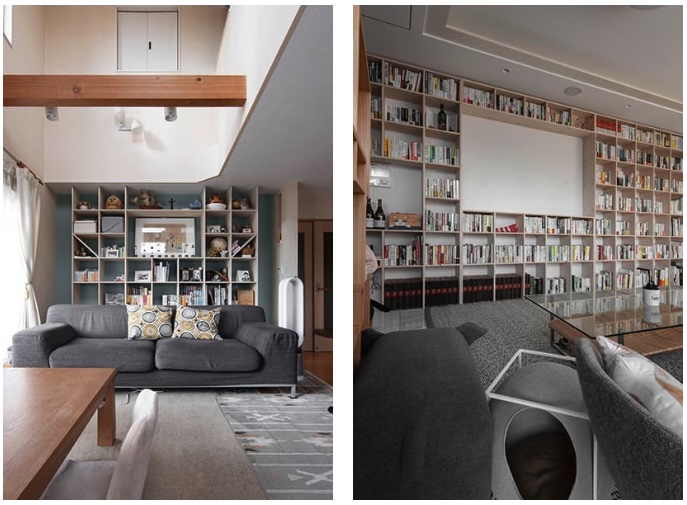 梁下にジャストサイズの収納本棚を設置 窓やエアコンも避けて大容量の収納の事例を紹介