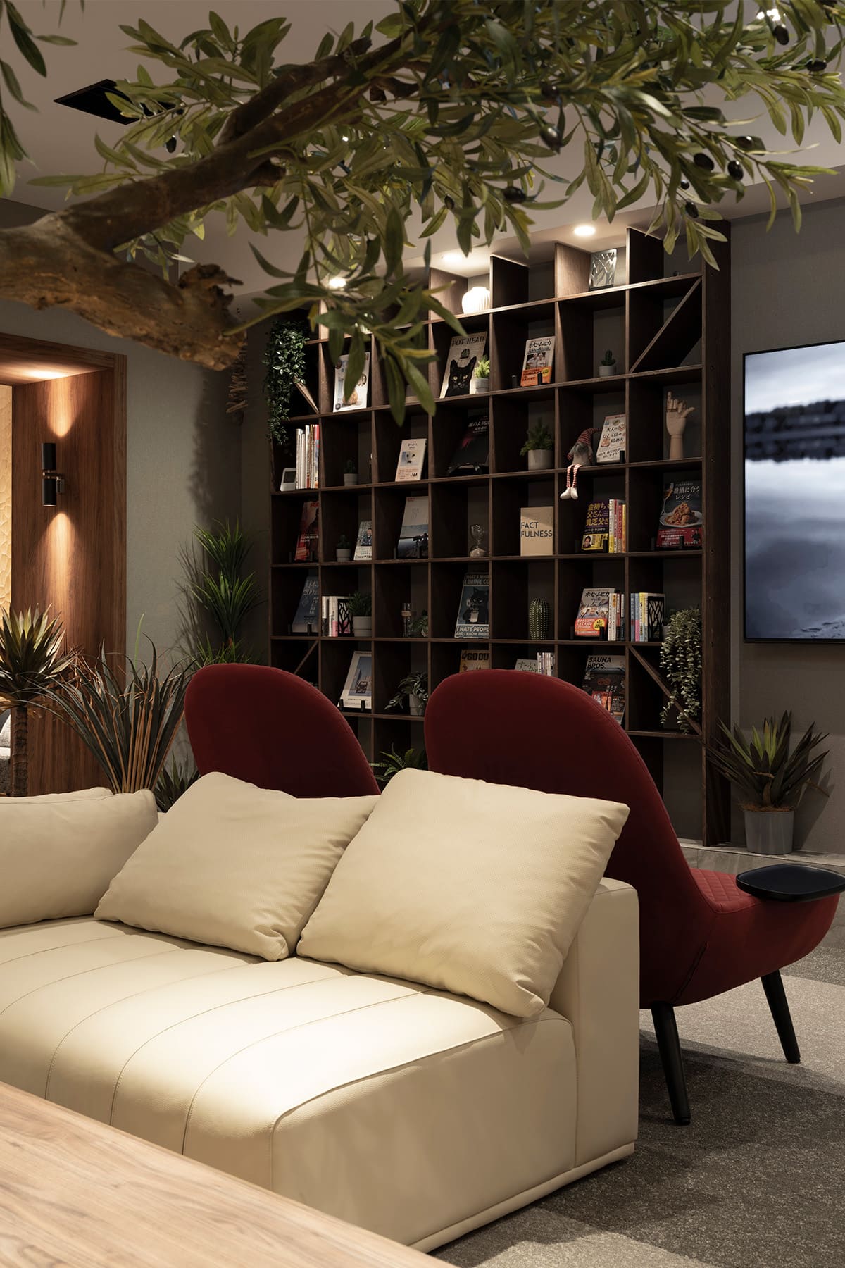 かのほてる＆CABIN 千葉蘇我 - Shelf 壁一面の本棚 奥行250mm - マルゲリータお客様事例