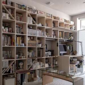 リビング収納 - Shelf 壁一面の本棚 奥行350mm / カウンター付き本棚 - マルゲリータお客様事例